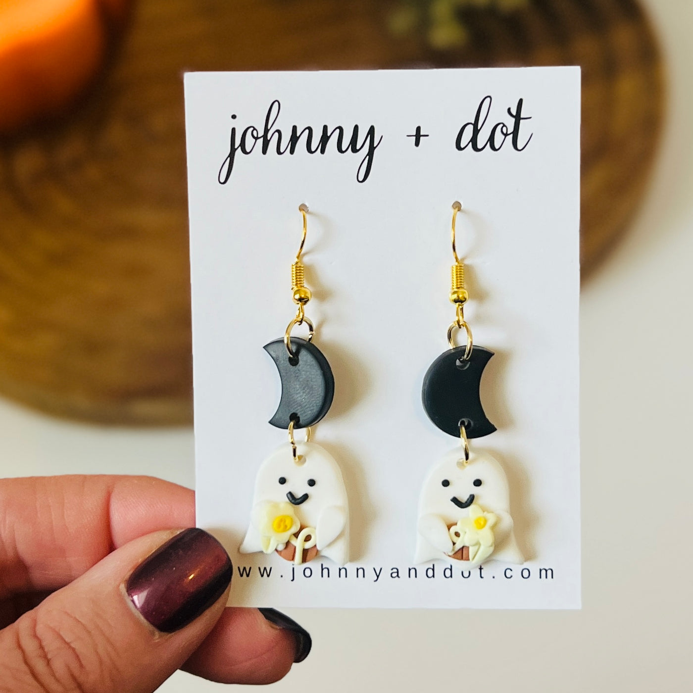 Clay Halloween Moon Ghost Dangle Earrings