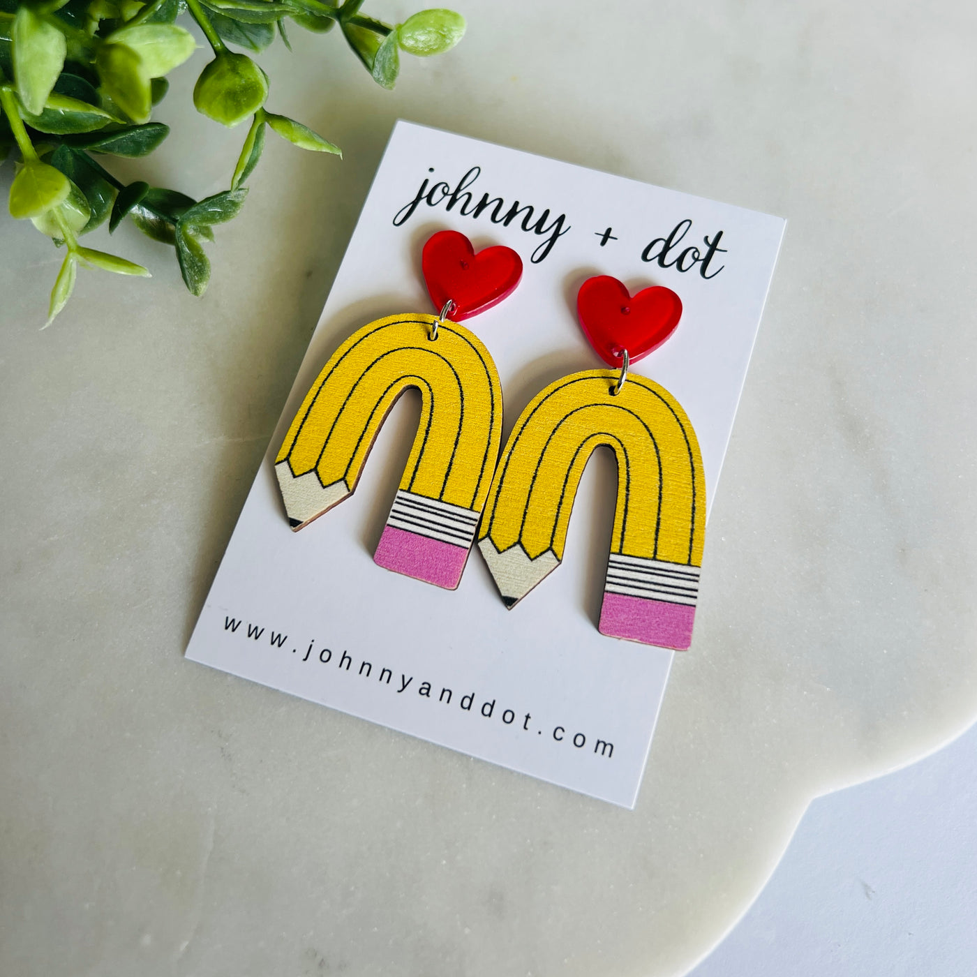 Wooden U-Shaped Pencil with Heart Post Earrings