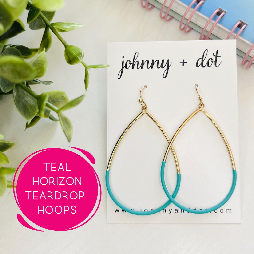 Teal Horizon Gold Teardrop Hoops