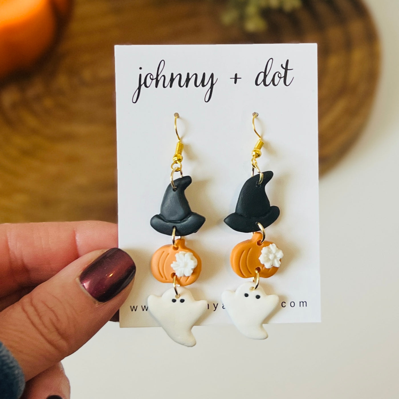 Clay Halloween Hat Pumpkin Ghost Earrings