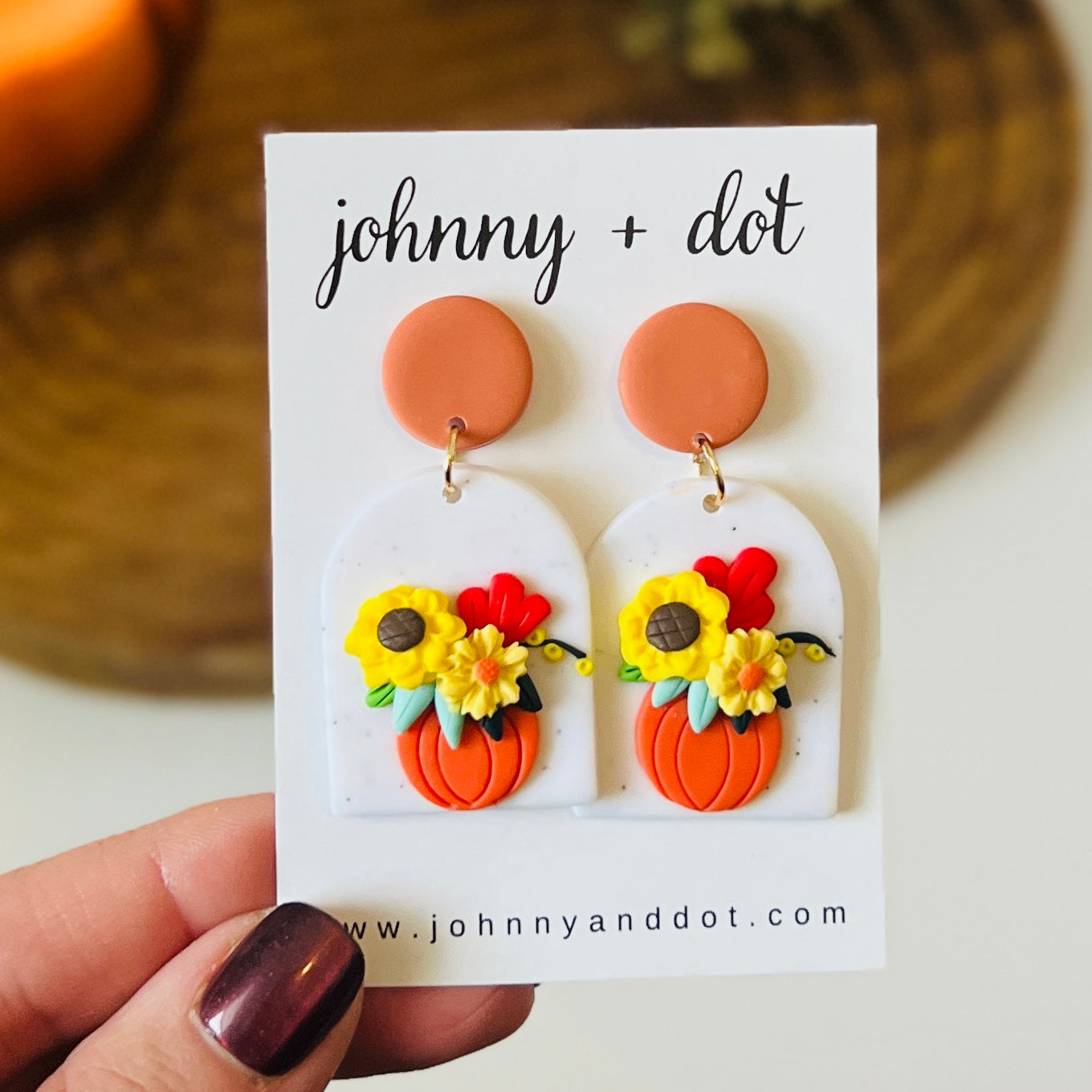 Clay Floral Pumpkin Earrings