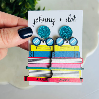 Wooden Book Stack Earrings