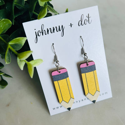 Wooden Yellow Pencil Earrings