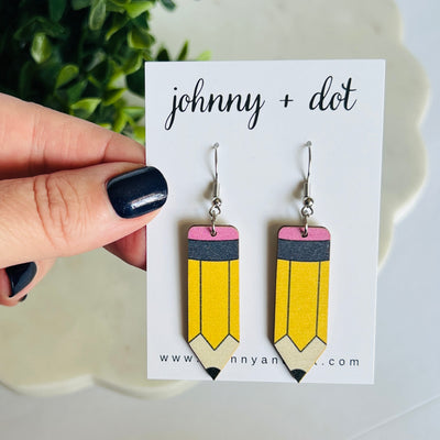 Wooden Yellow Pencil Earrings