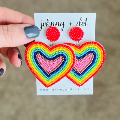 Beaded Rainbow Heart Earrings