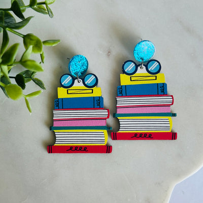 Wooden Book Stack Earrings