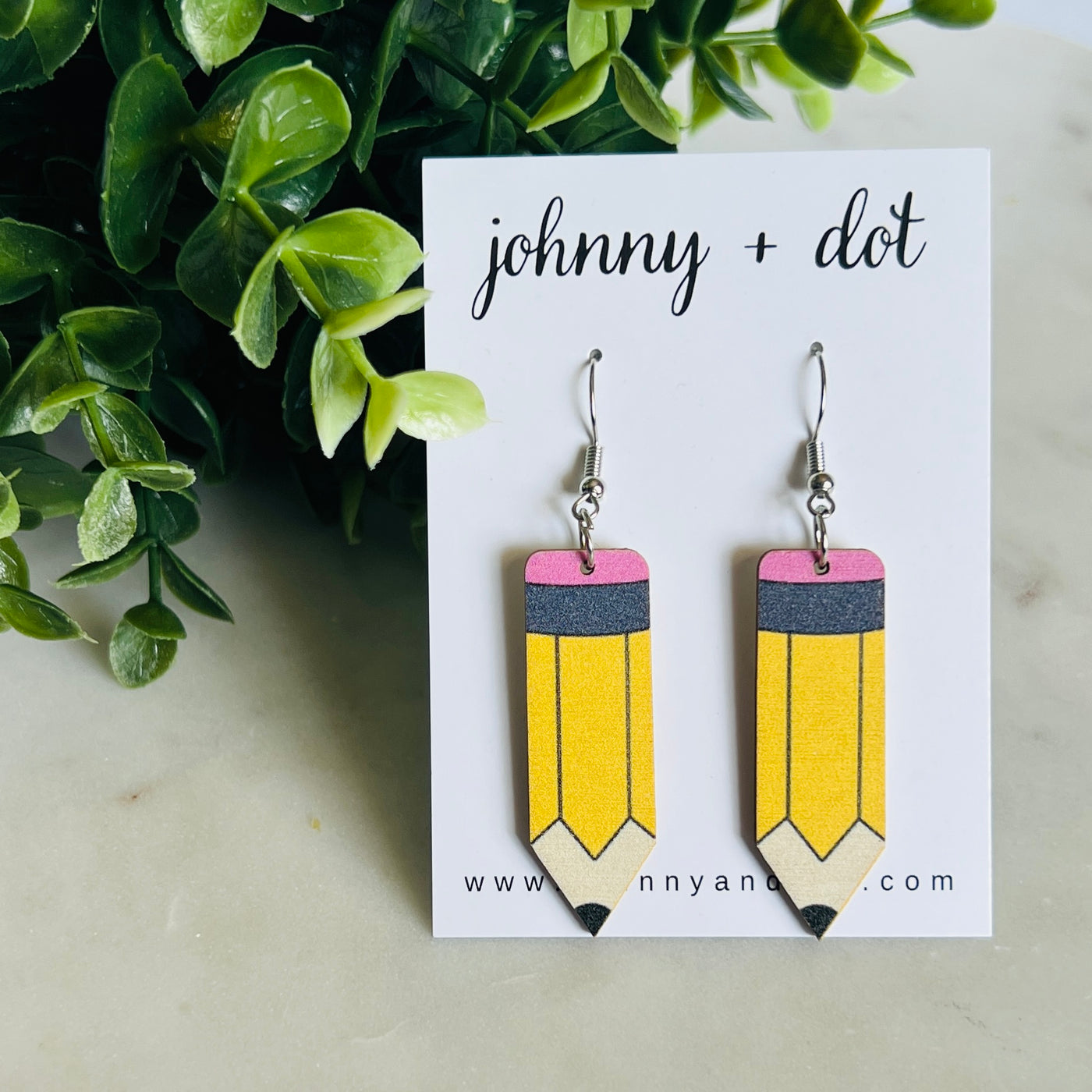 Wooden Yellow Pencil Earrings