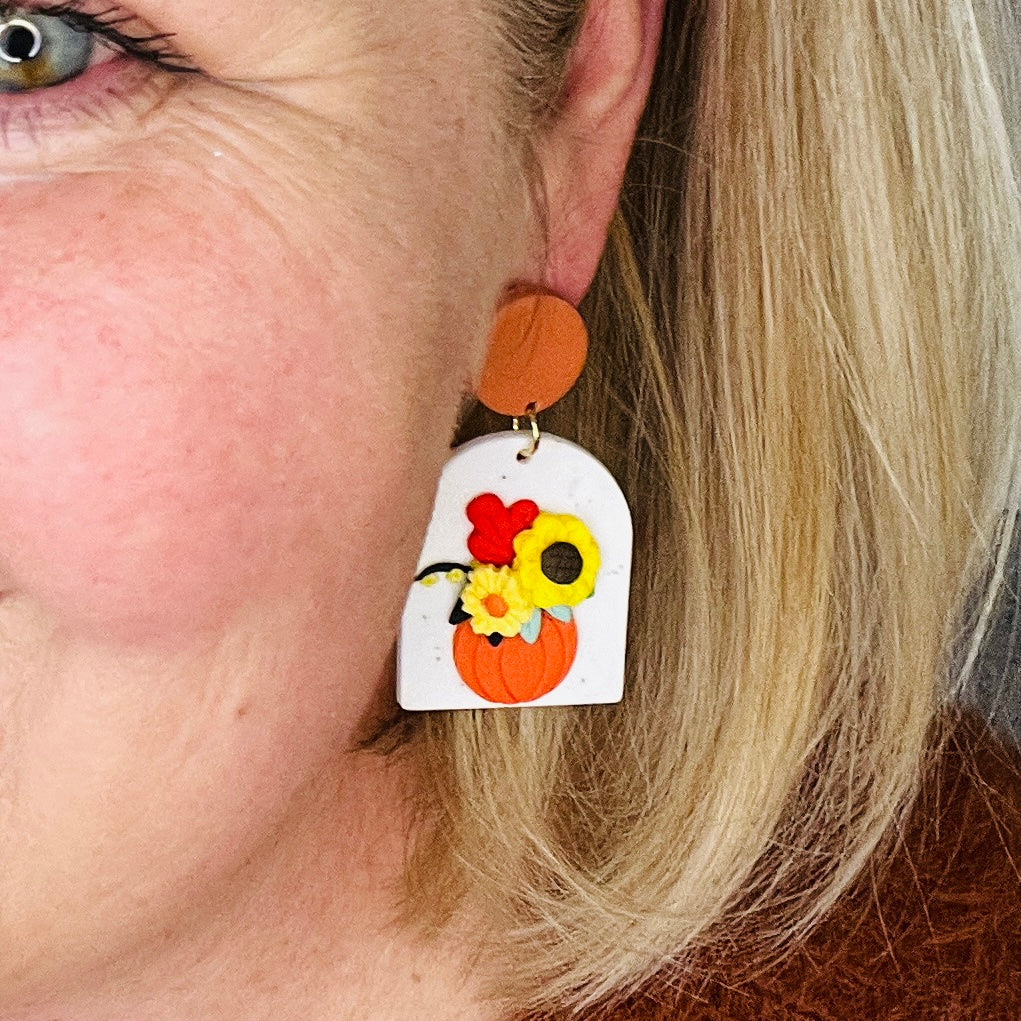 Clay Floral Pumpkin Earrings