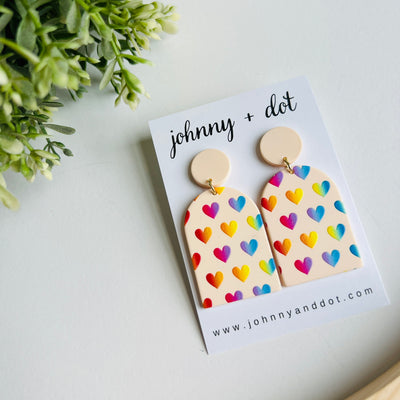 Arched Rainbow Heart Earrings