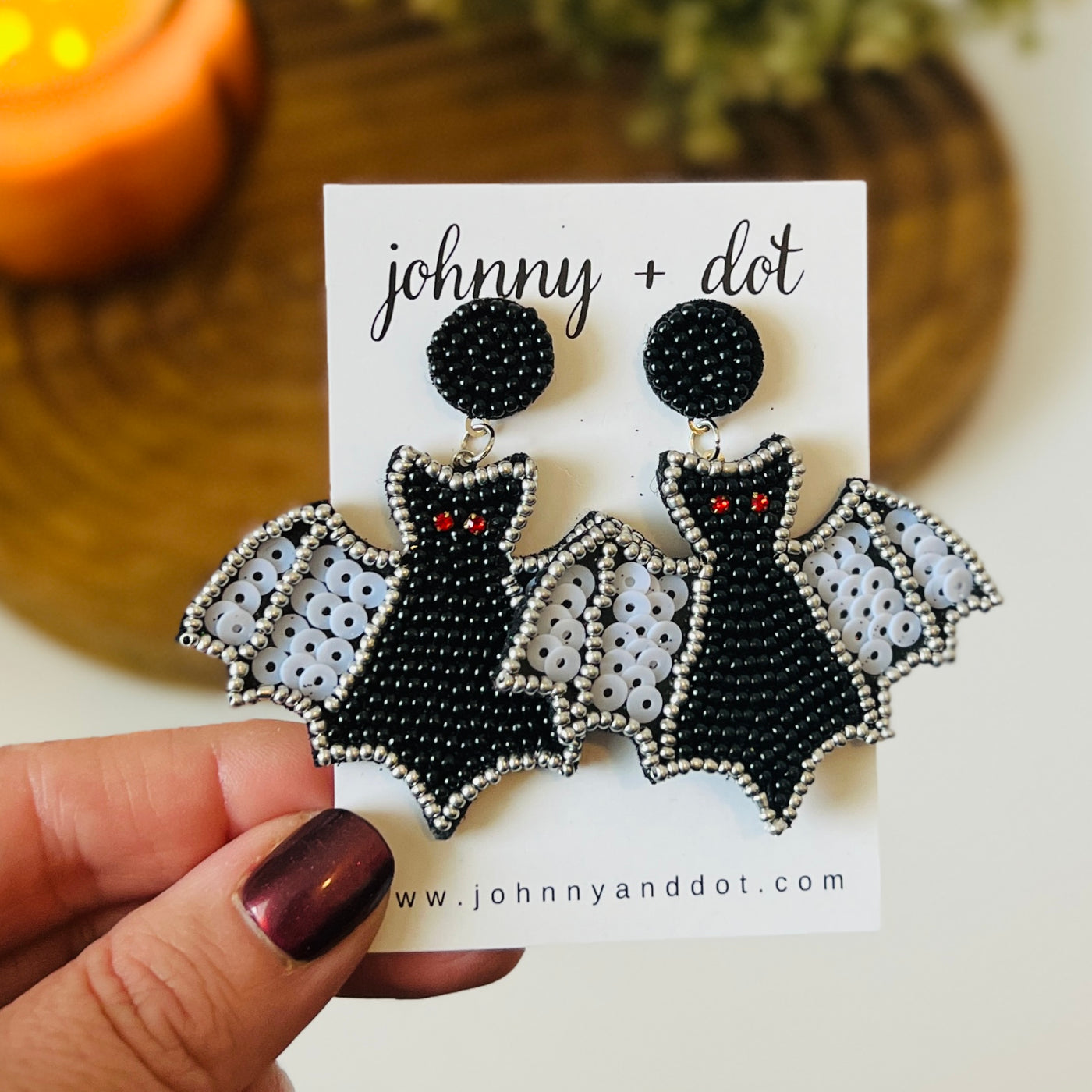 Beaded Sequined Bat Earrings