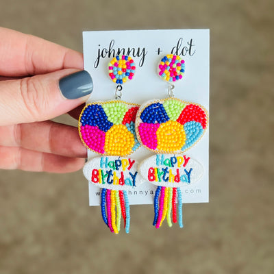 Beaded Happy Birthday Balloon Earrings