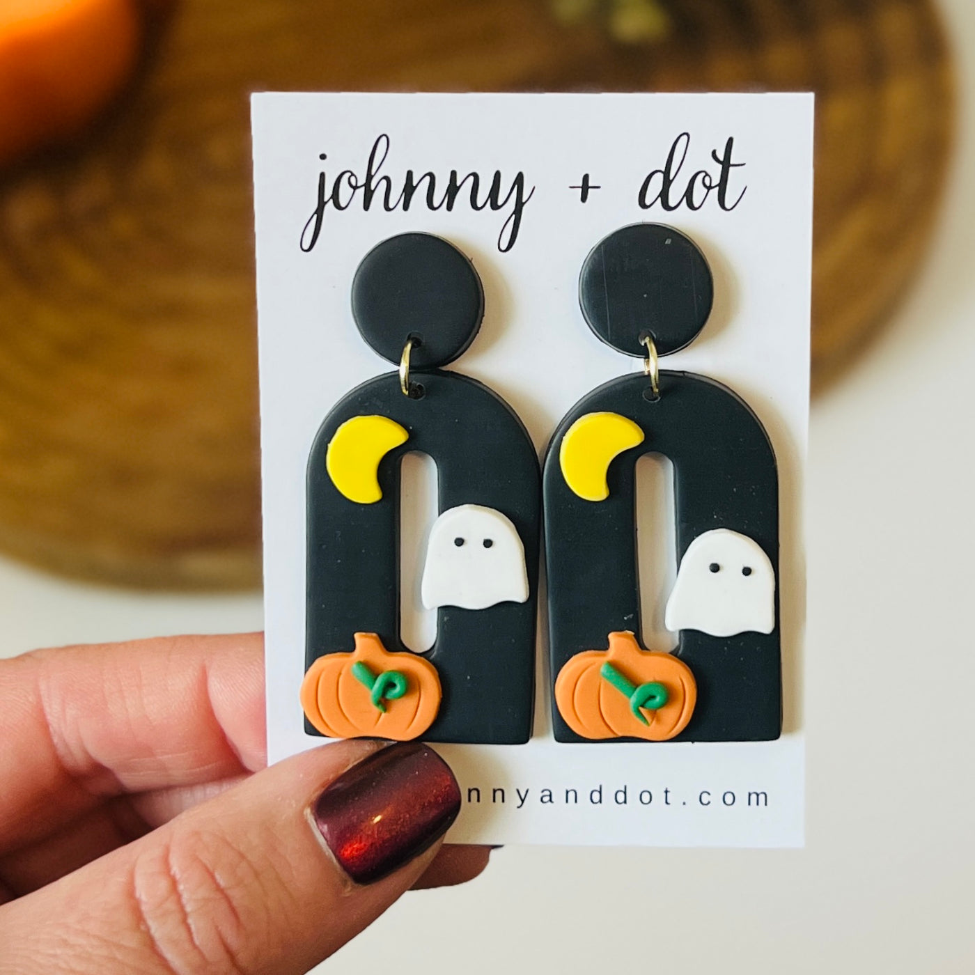 Black Halloween Clay Pumpkin Ghost Earrings