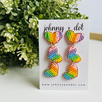 Beaded Pastel Heart Trio Dangle Earrings