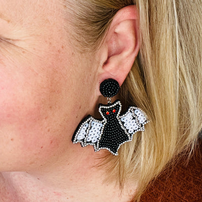 Beaded Sequined Bat Earrings