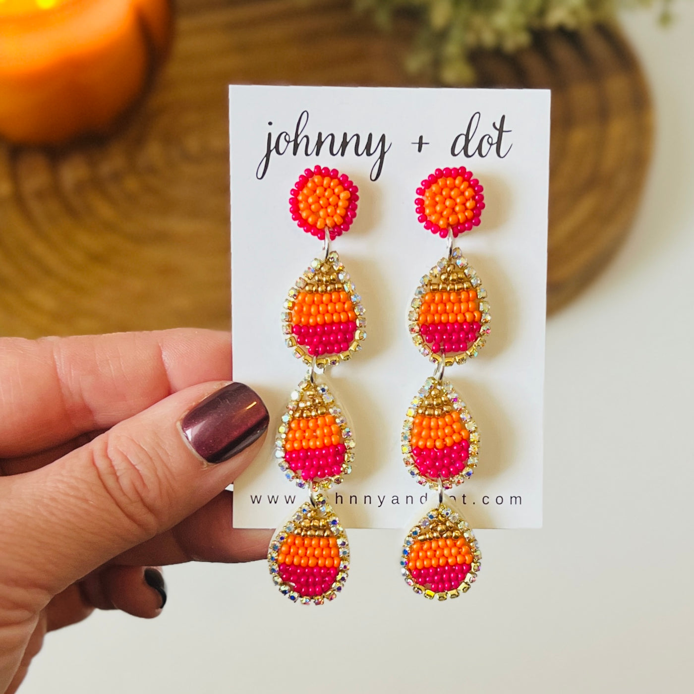 Beaded Candy Corn Dangle Earrings