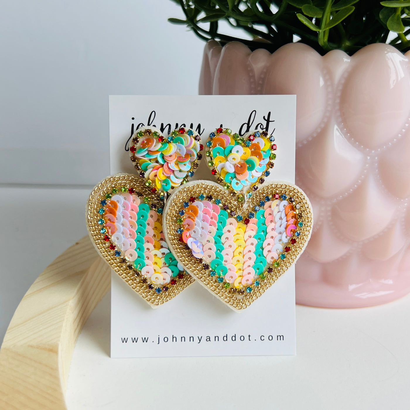 Pastel Sequined Heart Earrings