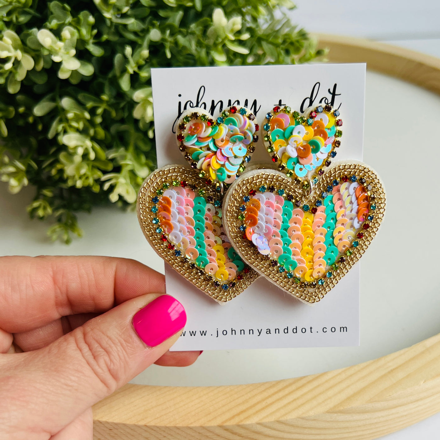 Pastel Sequined Heart Earrings