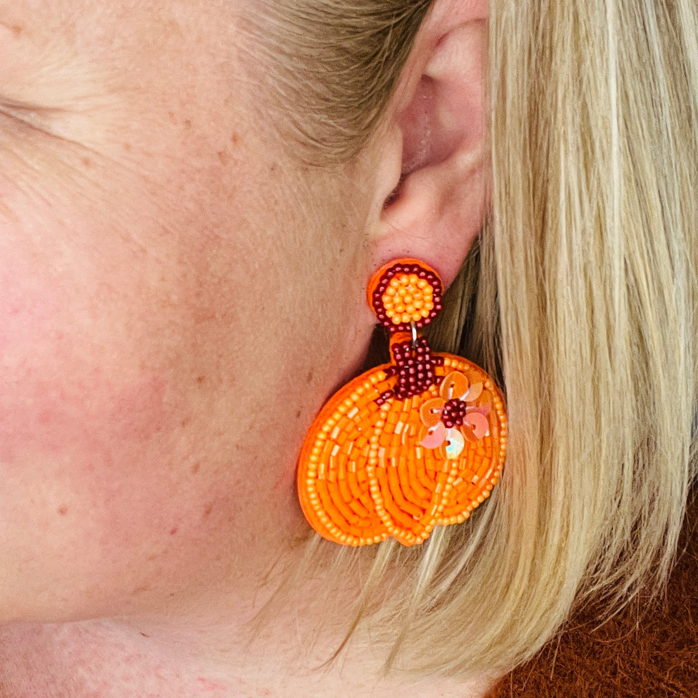 Beaded Pumpkin Earrings