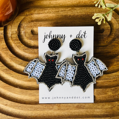 Beaded Sequined Bat Earrings