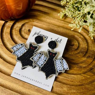 Beaded Sequined Bat Earrings