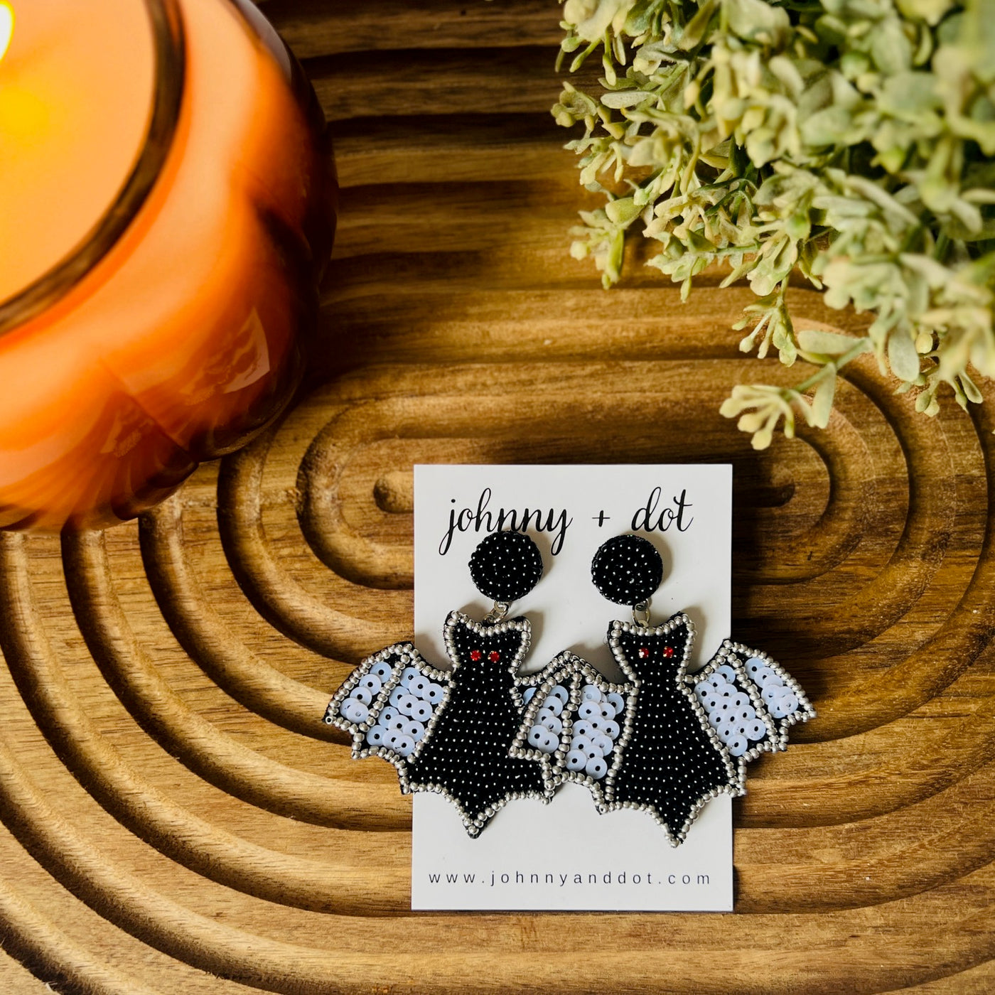 Beaded Sequined Bat Earrings