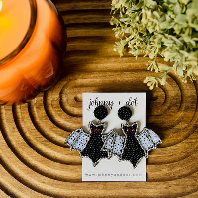 Beaded Sequined Bat Earrings