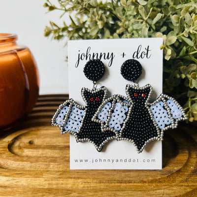 Beaded Sequined Bat Earrings