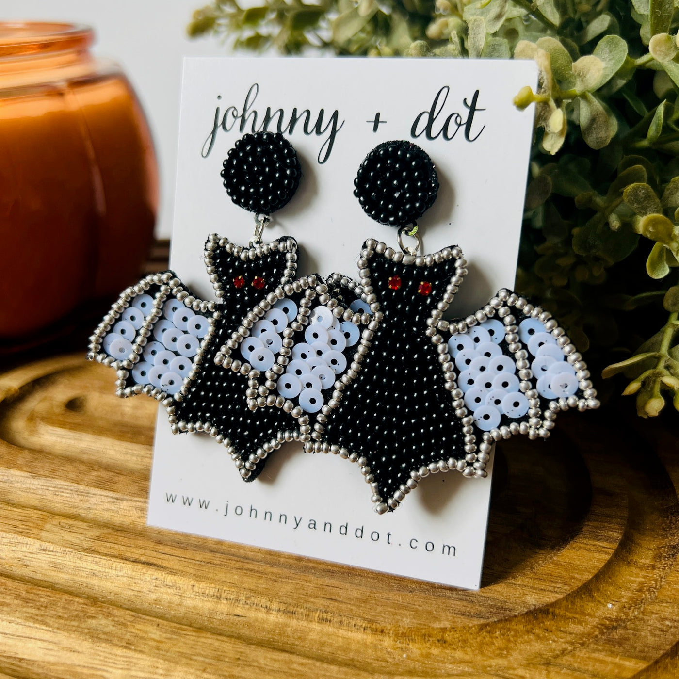 Beaded Sequined Bat Earrings