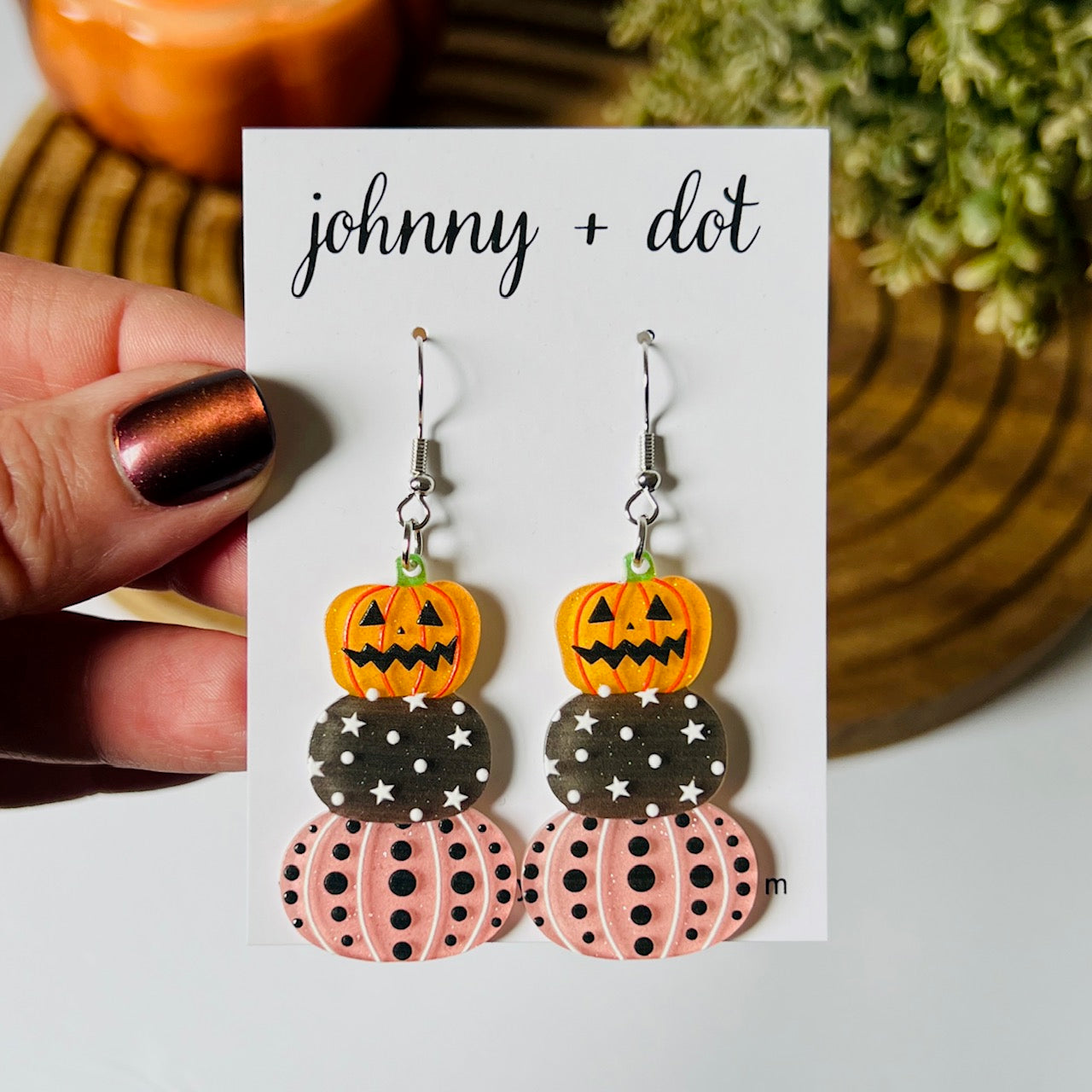 Acetate Stacked Pumpkin Trio Earrings