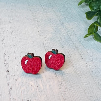 Teacher Appreciation Wooden Apple Stud Earrings