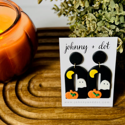 Black Halloween Clay Pumpkin Ghost Earrings