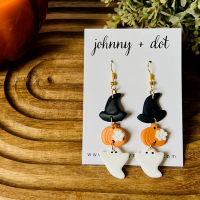 Clay Halloween Hat Pumpkin Ghost Earrings