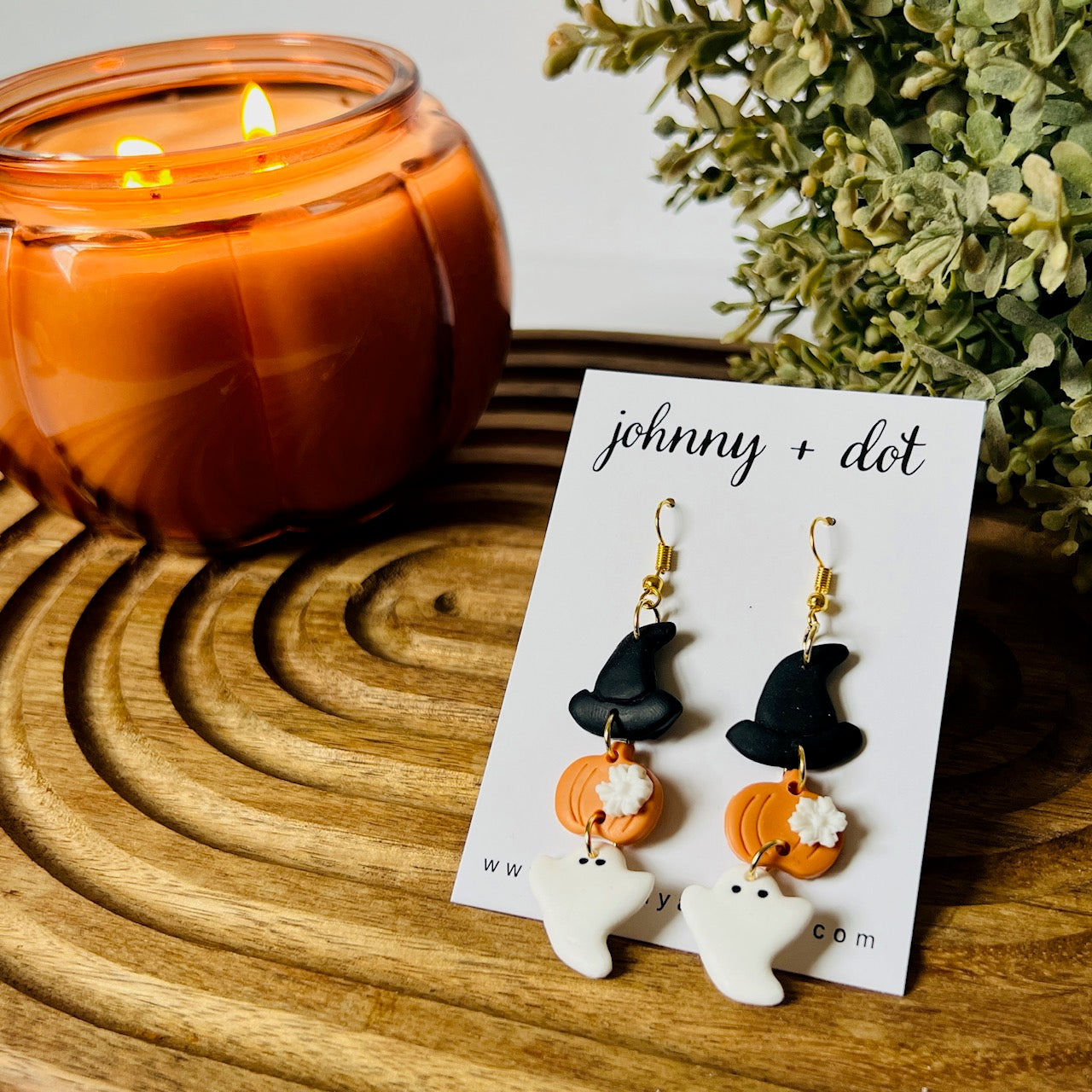 Clay Halloween Hat Pumpkin Ghost Earrings