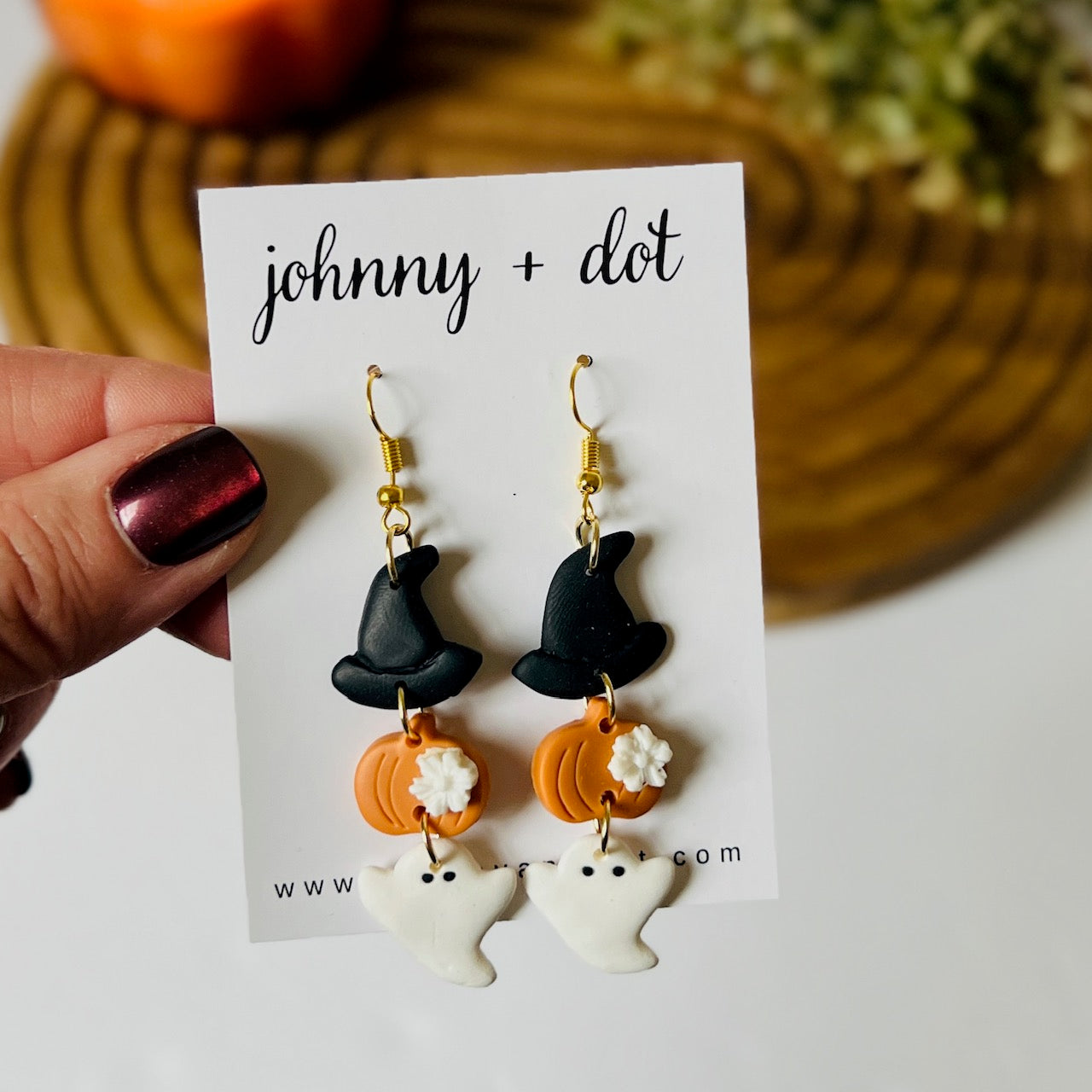 Clay Halloween Hat Pumpkin Ghost Earrings