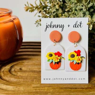 Clay Floral Pumpkin Earrings