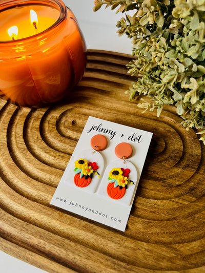 Clay Floral Pumpkin Earrings