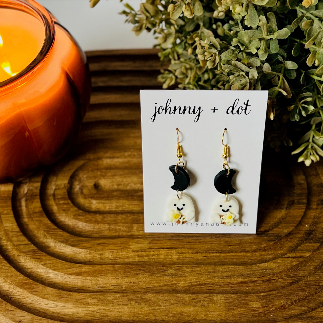 Clay Halloween Moon Ghost Dangle Earrings