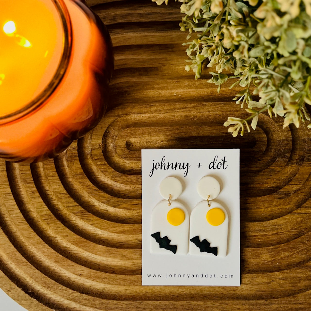 White Arched Bat and Moon Earrings