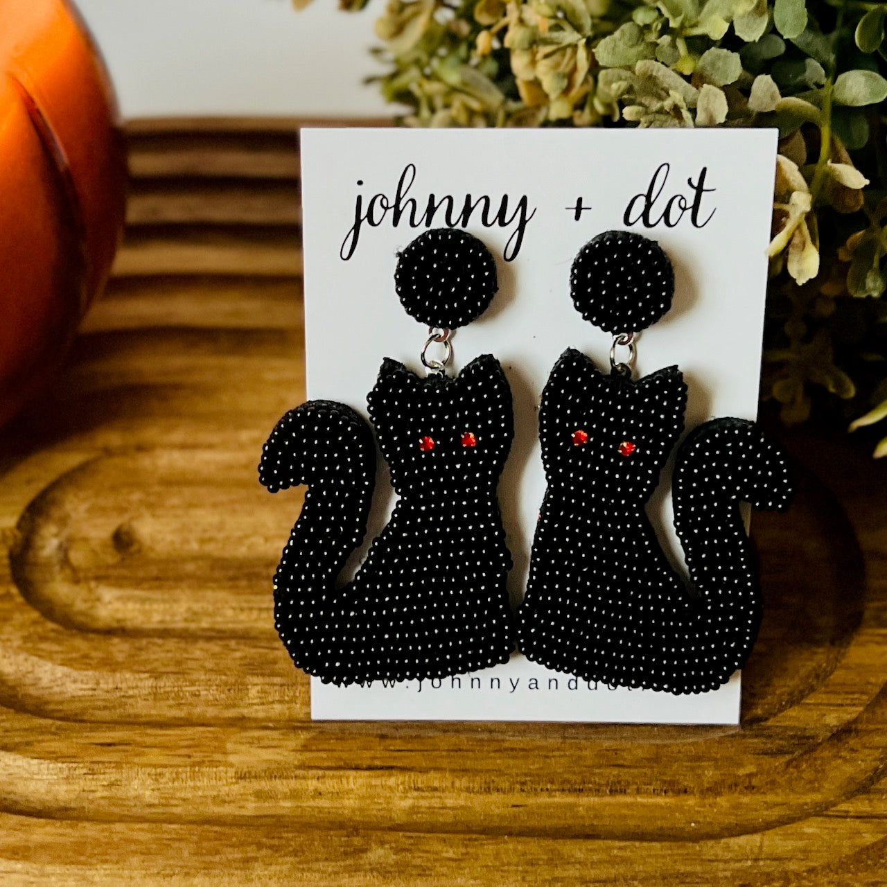 Beaded Black Cat Halloween Earrings