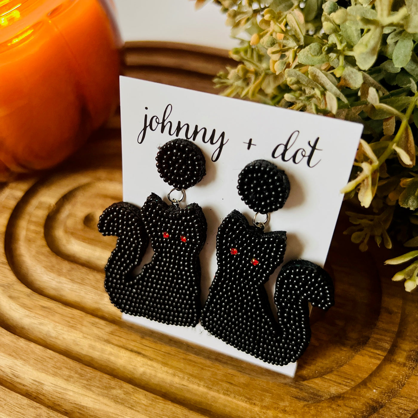 Beaded Black Cat Halloween Earrings