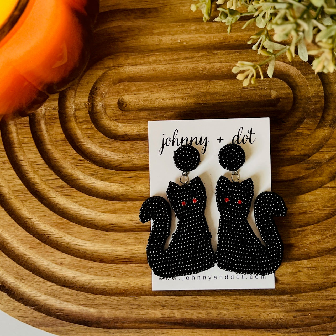 Beaded Black Cat Halloween Earrings