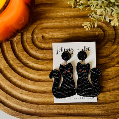 Beaded Black Cat Halloween Earrings