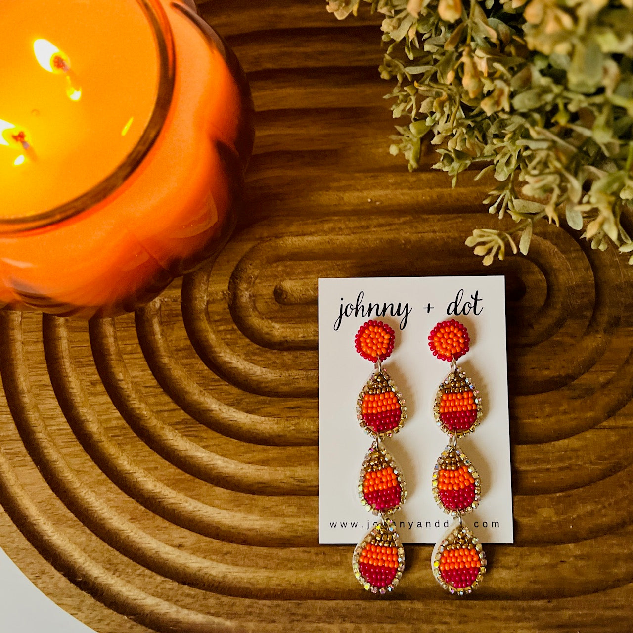 Beaded Candy Corn Dangle Earrings