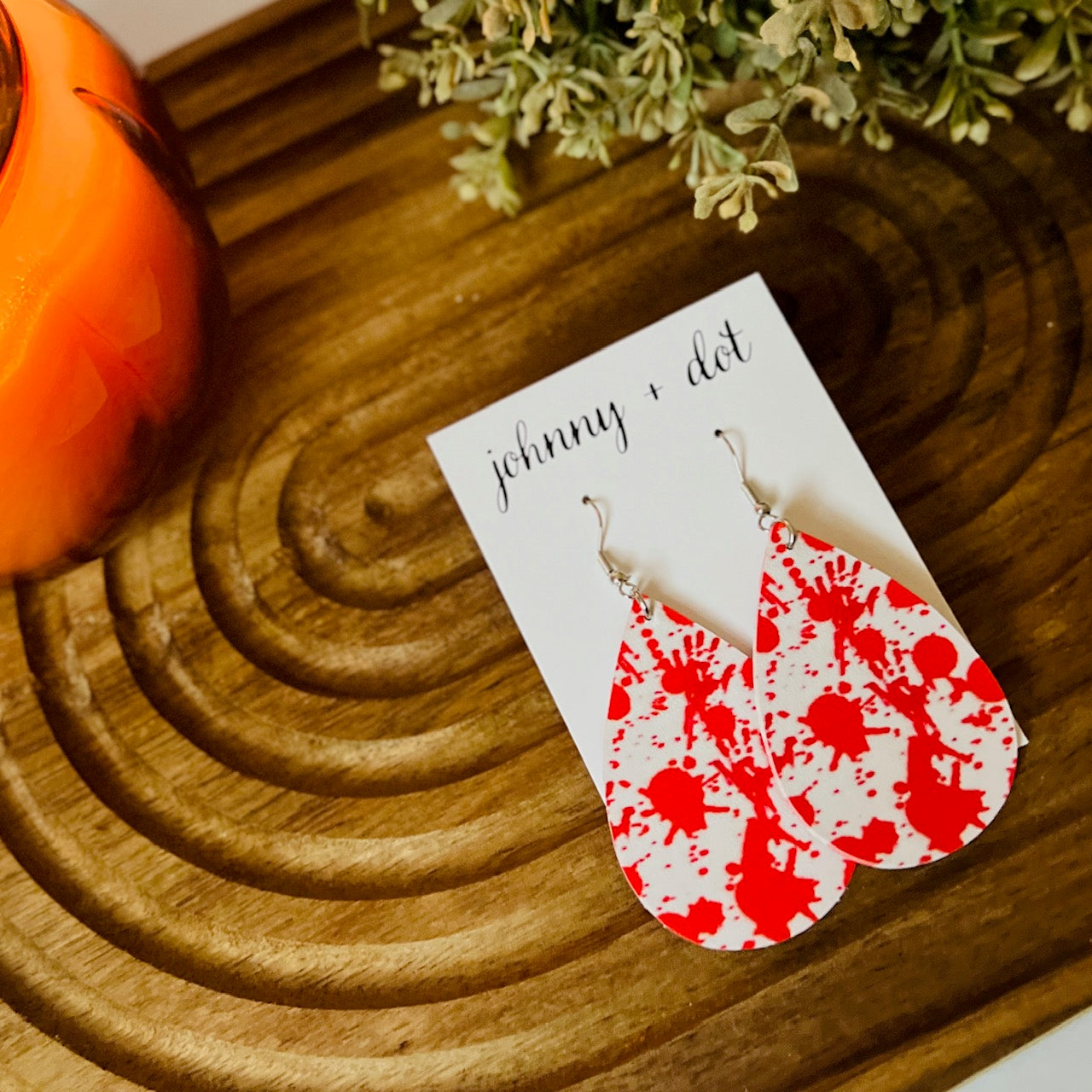 Blood Splatter Teardrop Shaped Earrings