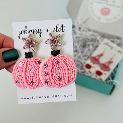 Beaded Pink Pumpkin Earrings