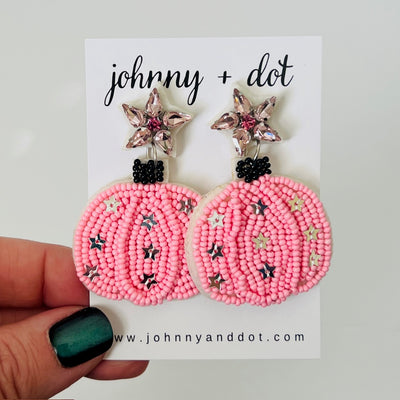 Beaded Pink Pumpkin Earrings