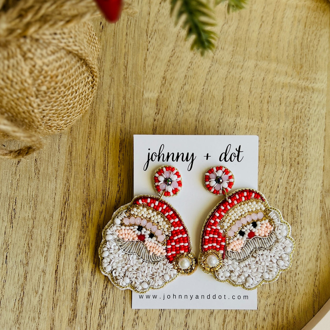 Beaded Classic Vintage Santa Earrings