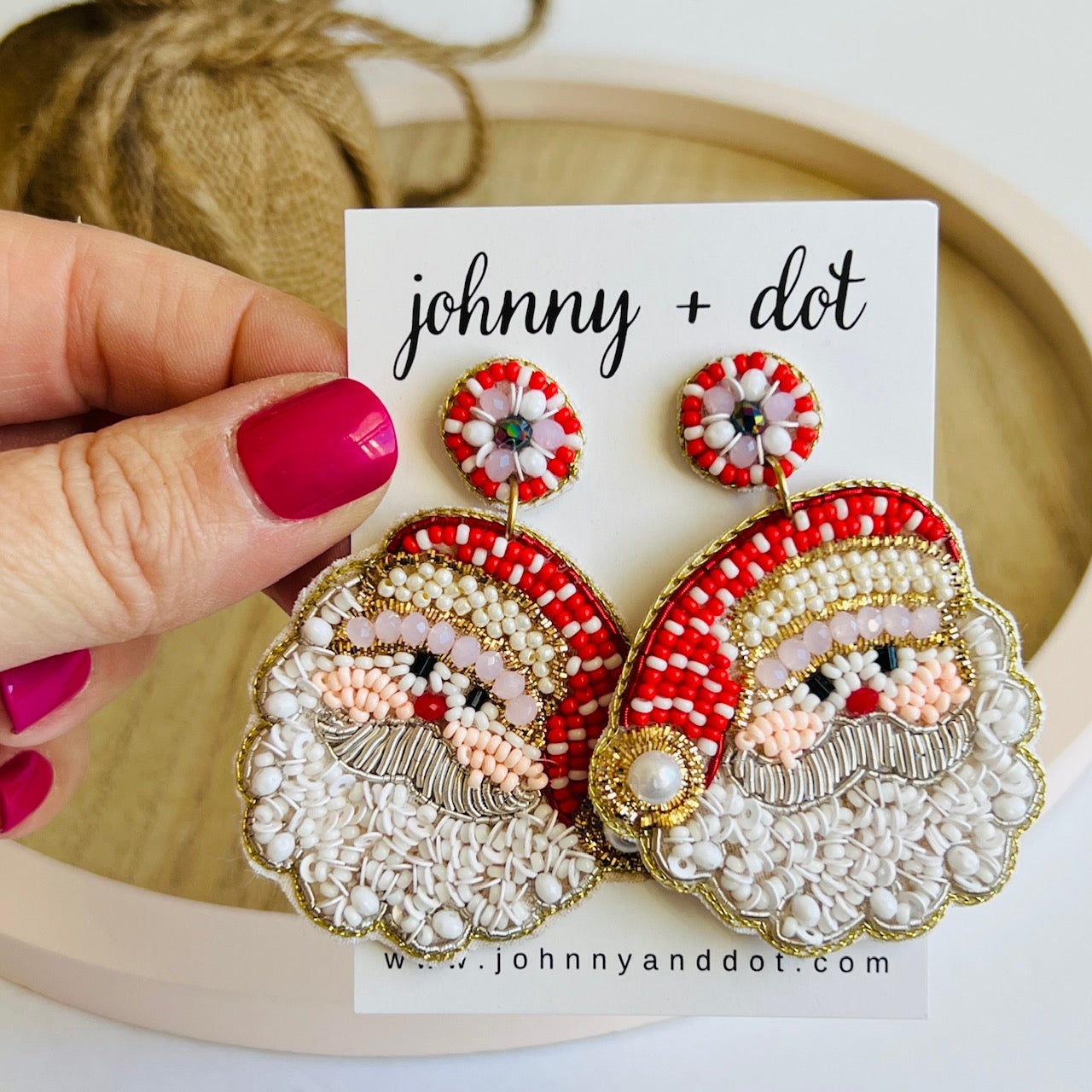 Beaded Classic Vintage Santa Earrings