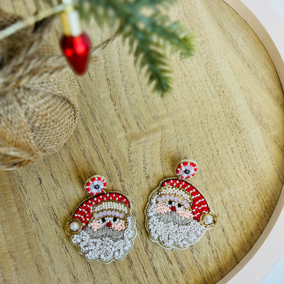 Beaded Classic Vintage Santa Earrings