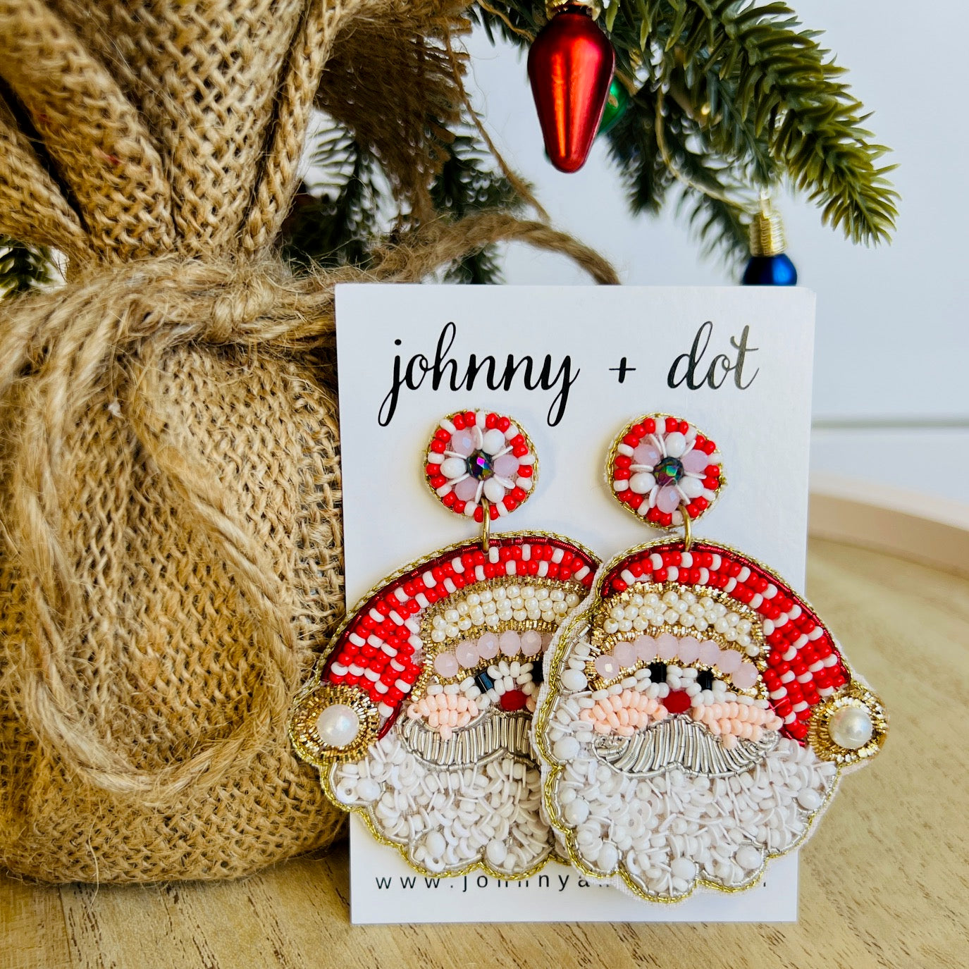 Beaded Classic Vintage Santa Earrings